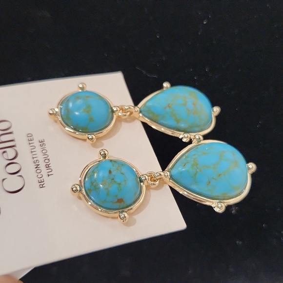 🔹️Camila Coelho🔹️ Gorgeous Reconstituted Turquoise Drop Earrings - Picture 3 of 4